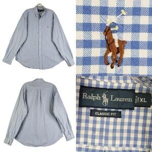 Polo Ralph Lauren Shirt Oxford Button Down Mens Size XL Blue Gingham Plaid Check